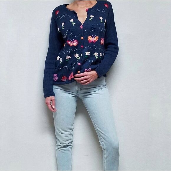 Vintage Y2K tiara blue knit butterfly cardigan - Picture 2 of 15